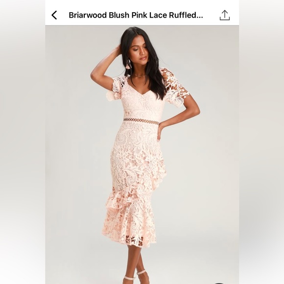 Blush Pink Lace Ruffled Wedding Guest Dress - Picture 1 of 11